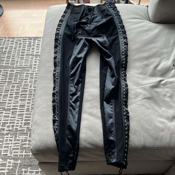 New JEAN PAUL GAULTIER x Lotta Volkova Lace-up Satin & Mesh Leggings Size 38 FR - Picture 6 of 10